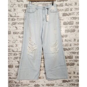 Forever 21 90's Fit Jeans‎ Womens Size 27 Distressed Baggy Y2K Light Wash Denim